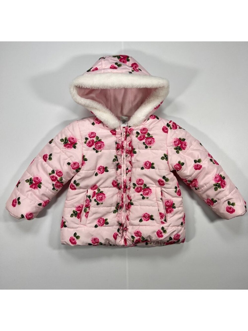 Little Me Jacket Girls 2T Pink Floral Polyester Puffer Full-Zip Fleece Lined